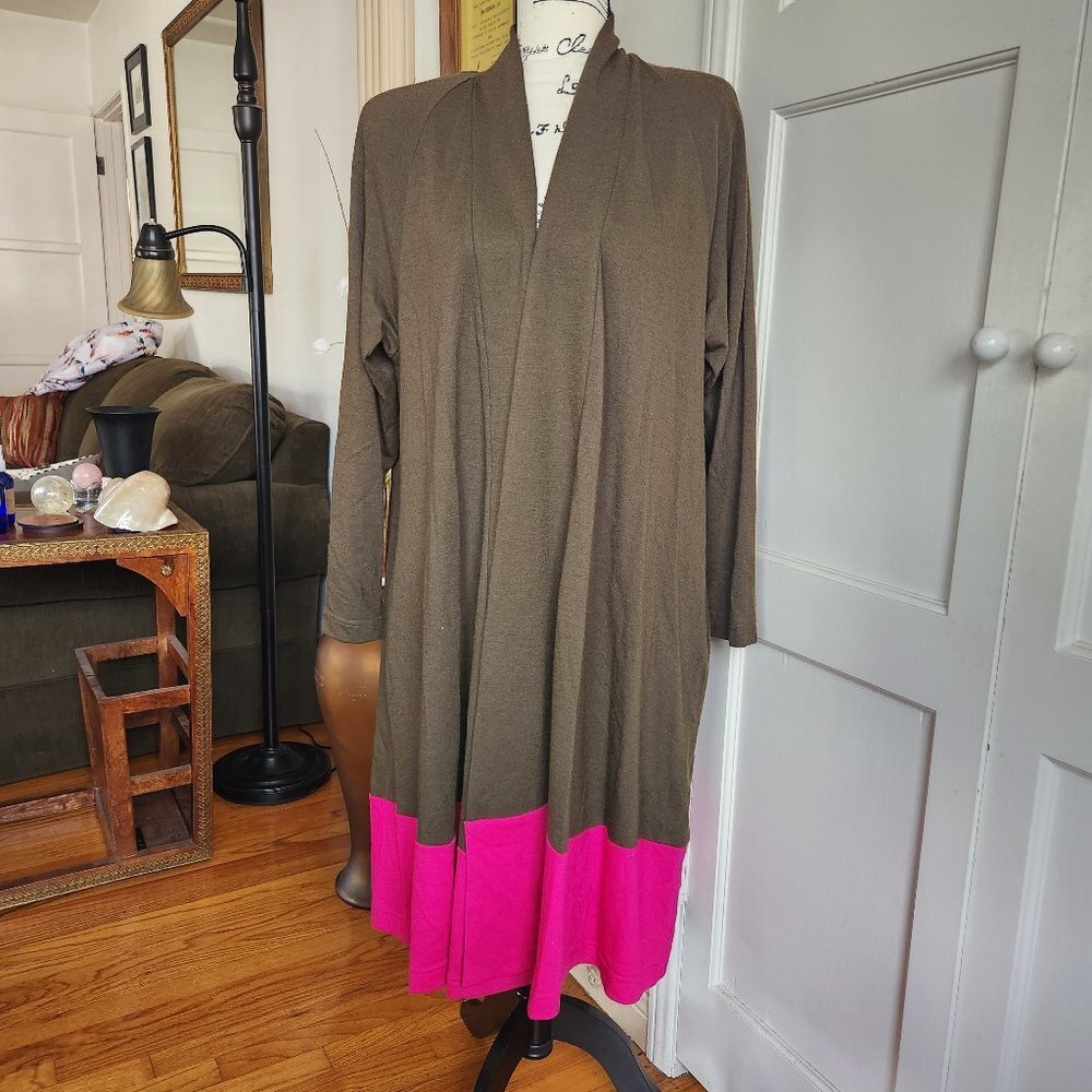 Vintage Joanie Char Wool Color Block Long Duster/Cardigan Sz 10